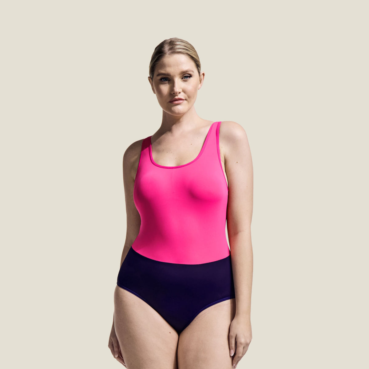 Period Racerback Two Tone Swimsuit Pink Purple