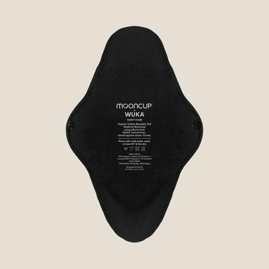 WUKA x Mooncup reusable period pad for heavy flow, featuring breathable organic cotton and fast-absorbing layers