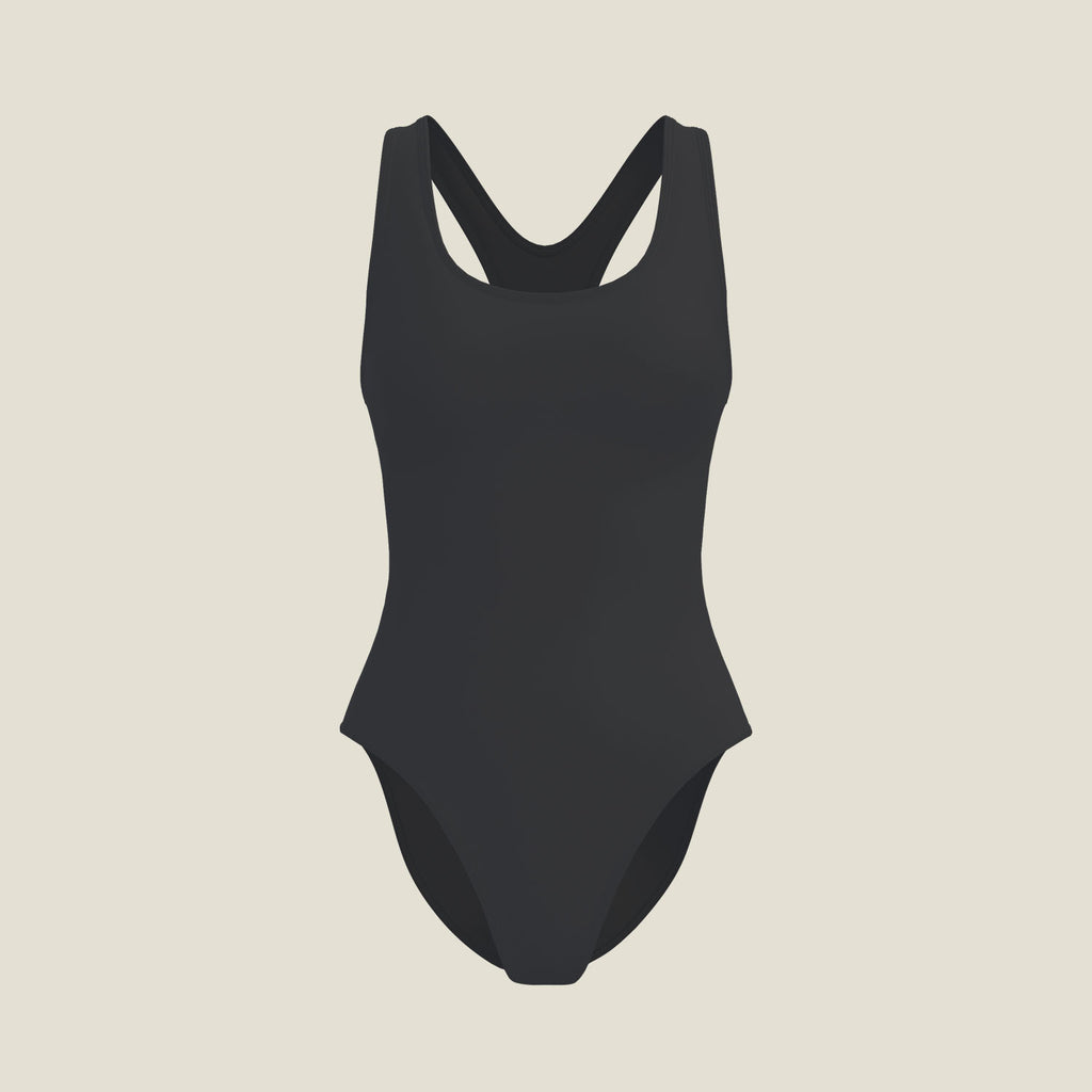 Teen black racerback period swimsuit leak-proof one-piece swimwear for teens by WUKA
