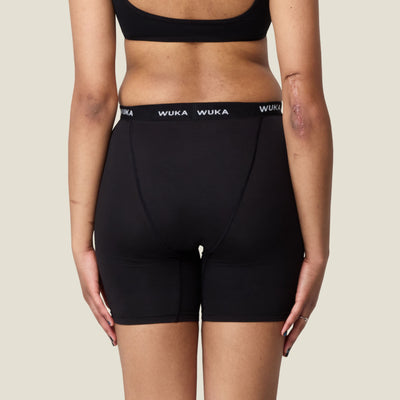 Rear view of WUKA Ultimate™ Boxer Shorts for heavy periods, showing smooth full-coverage fit and supportive waistband.