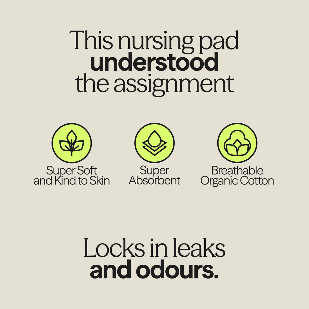 WUKA Maternity Nursing Pad benefits: super soft, highly absorbent, breathable organic cotton design locks in leaks and odours.