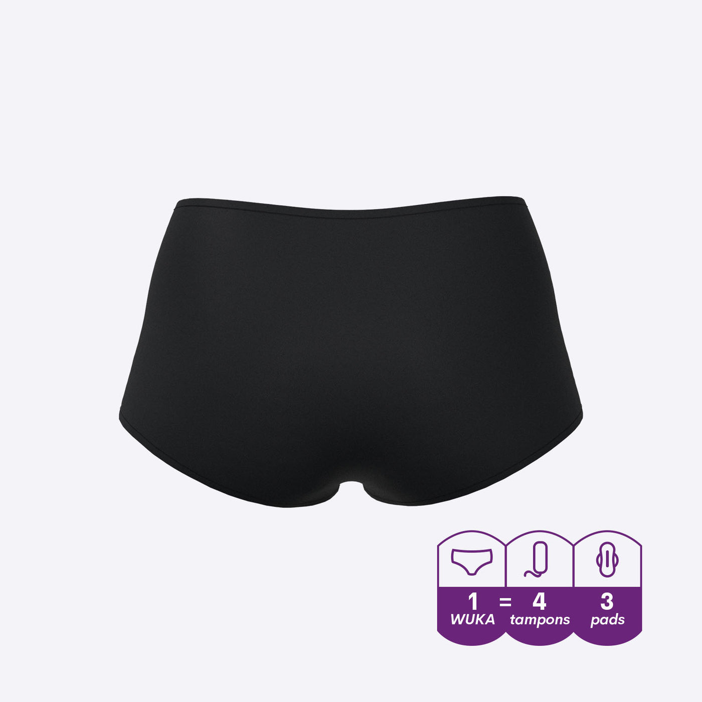 WUKA Teen Stretch Period Short Adult Style Heavy Absorbency Black Colour 3D Cut-out Back