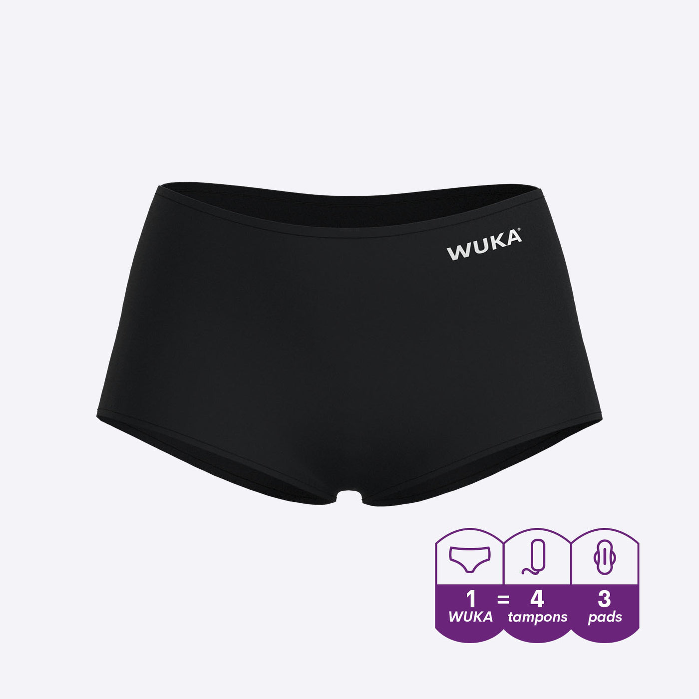 WUKA Teen Stretch Period Short Adult Style Heavy Absorbency Black Colour 3D Cut-out Front