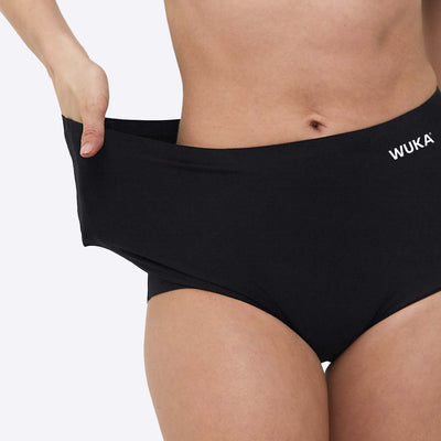 WUKA Stretch Period Short Adult Style Heavy Absorbency Black Colour Detail Size 1