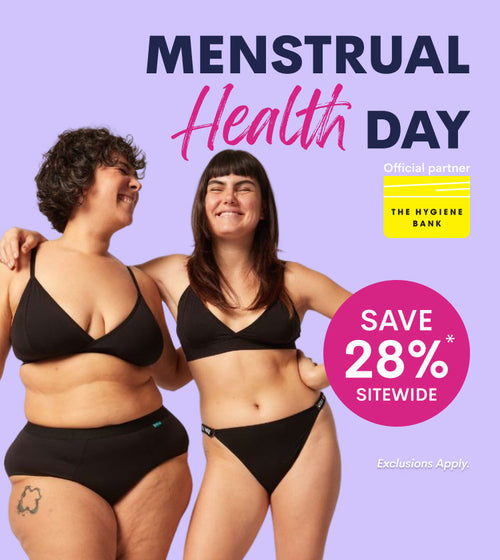 Save 28% From 28th May on selected period pants during World Menstrual Hygiene Day , We'll make a donation with every order to The Hygiene Bank to help those in need.