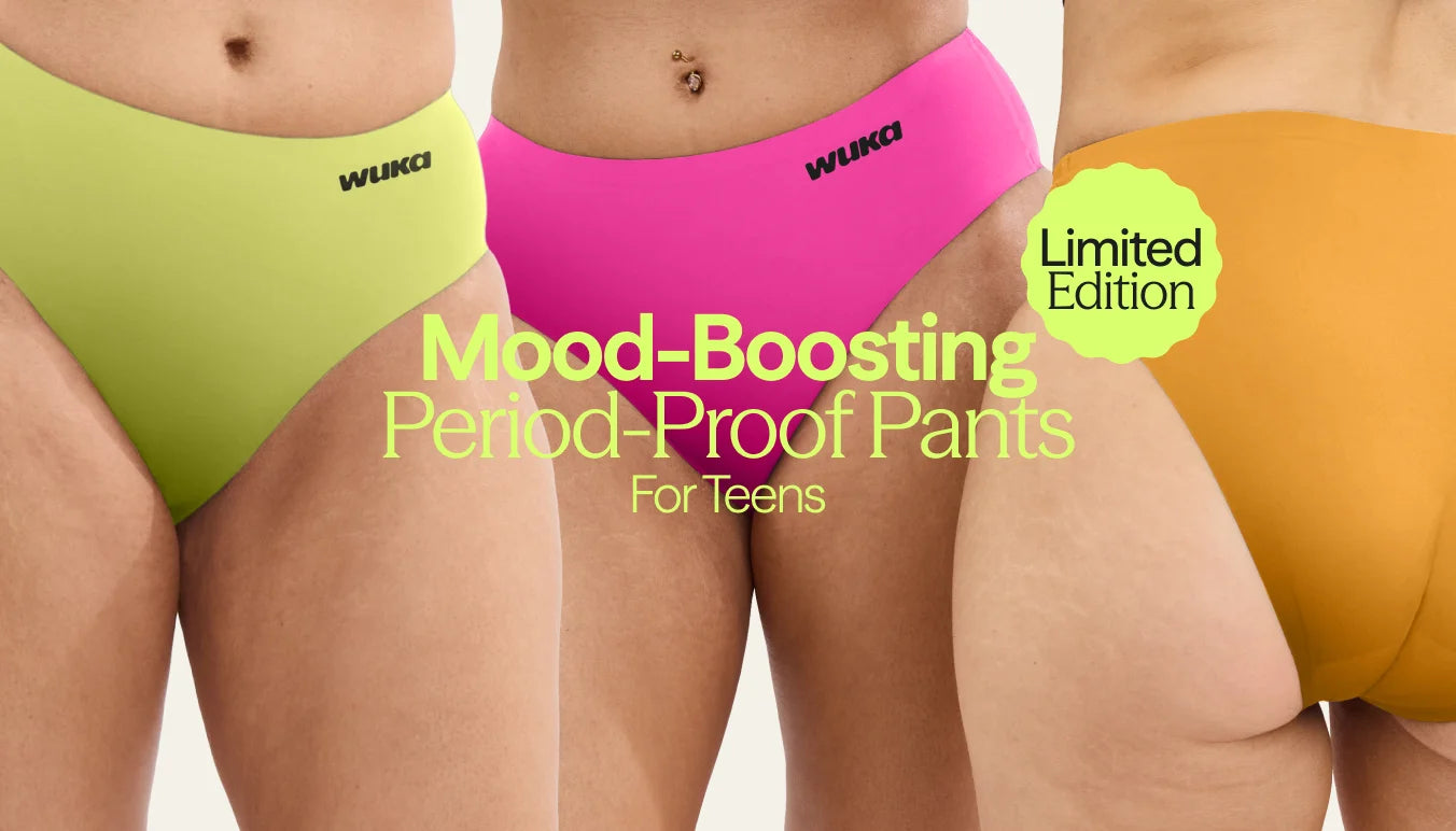 New limited edition teen Stretch™ period underwear for heavy flow. In mood-boosting colours