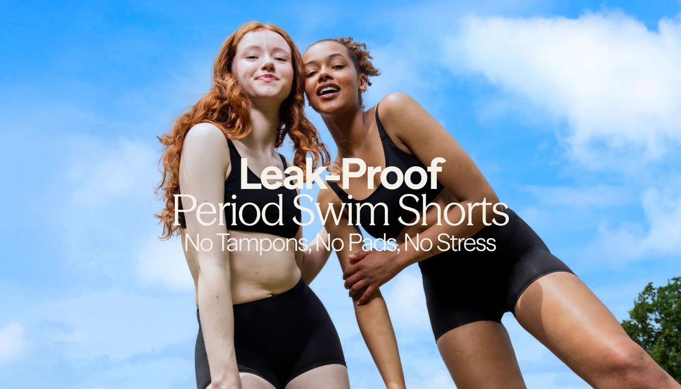 Teen leak-proof period swim shorts. No pads, no tampons, no stress homepage banner