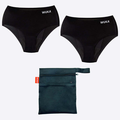 WUKA Period School Set Stretch 2 Pack Style Heavy Flow Black Colour Set