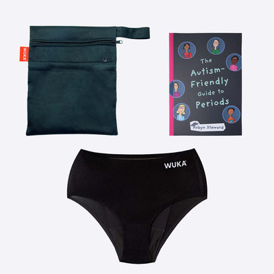 WUKA First Period Pack - Stretch Style - Super Heavy Absorbency - Black Colour - Autism-Friendly Guide To Periods