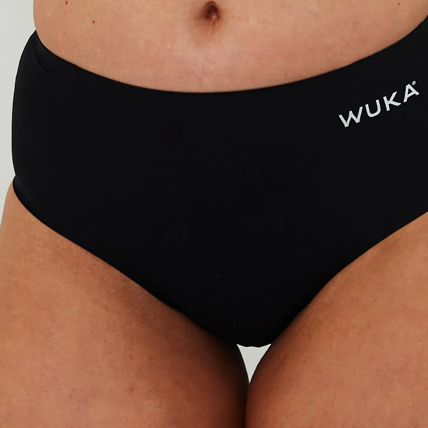 WUKA Period Stretch Midi Brief Style Super Heavy Absorbency Black Colour Close up Size 1