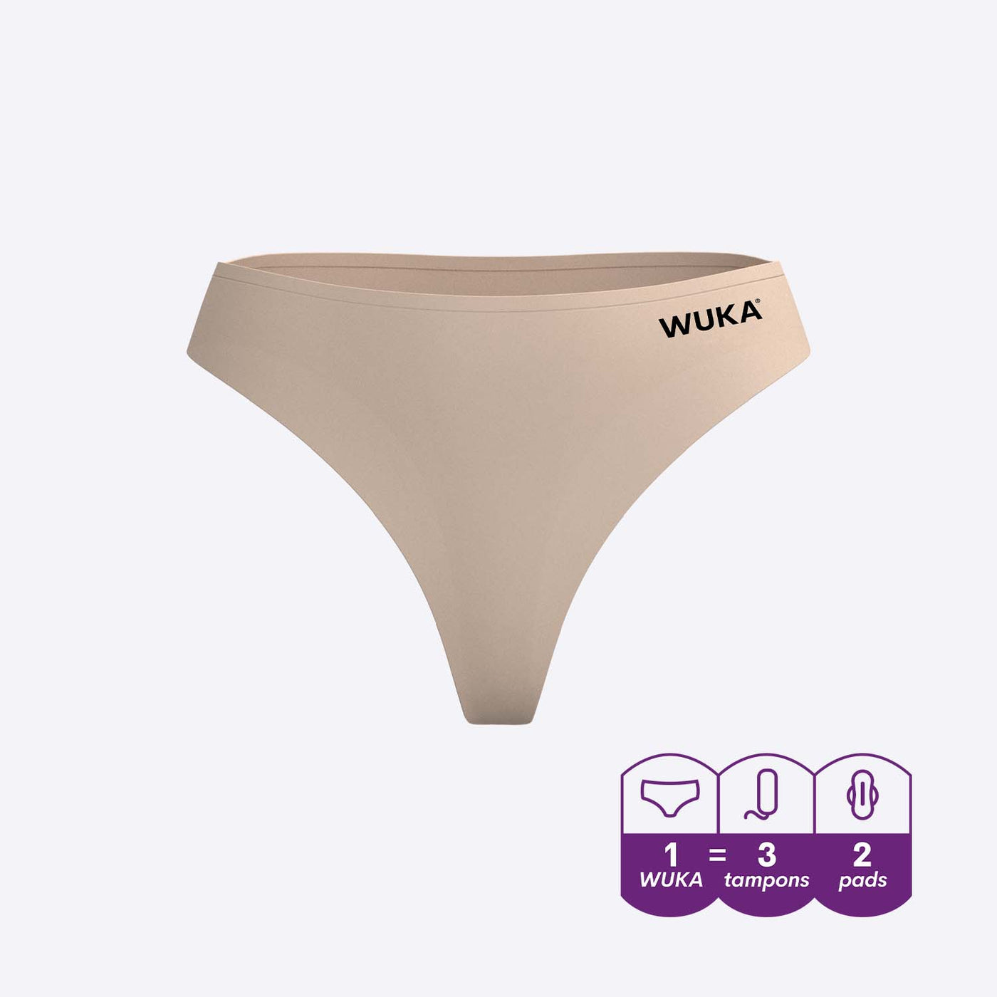 WUKA Stretch Thong Style Light to Medium Absorbency Light Nude Colour Cutout Front Size 1