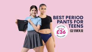 teen stretch™ homepage banner - 3 for £36 on award-winning stretch™ period underwear