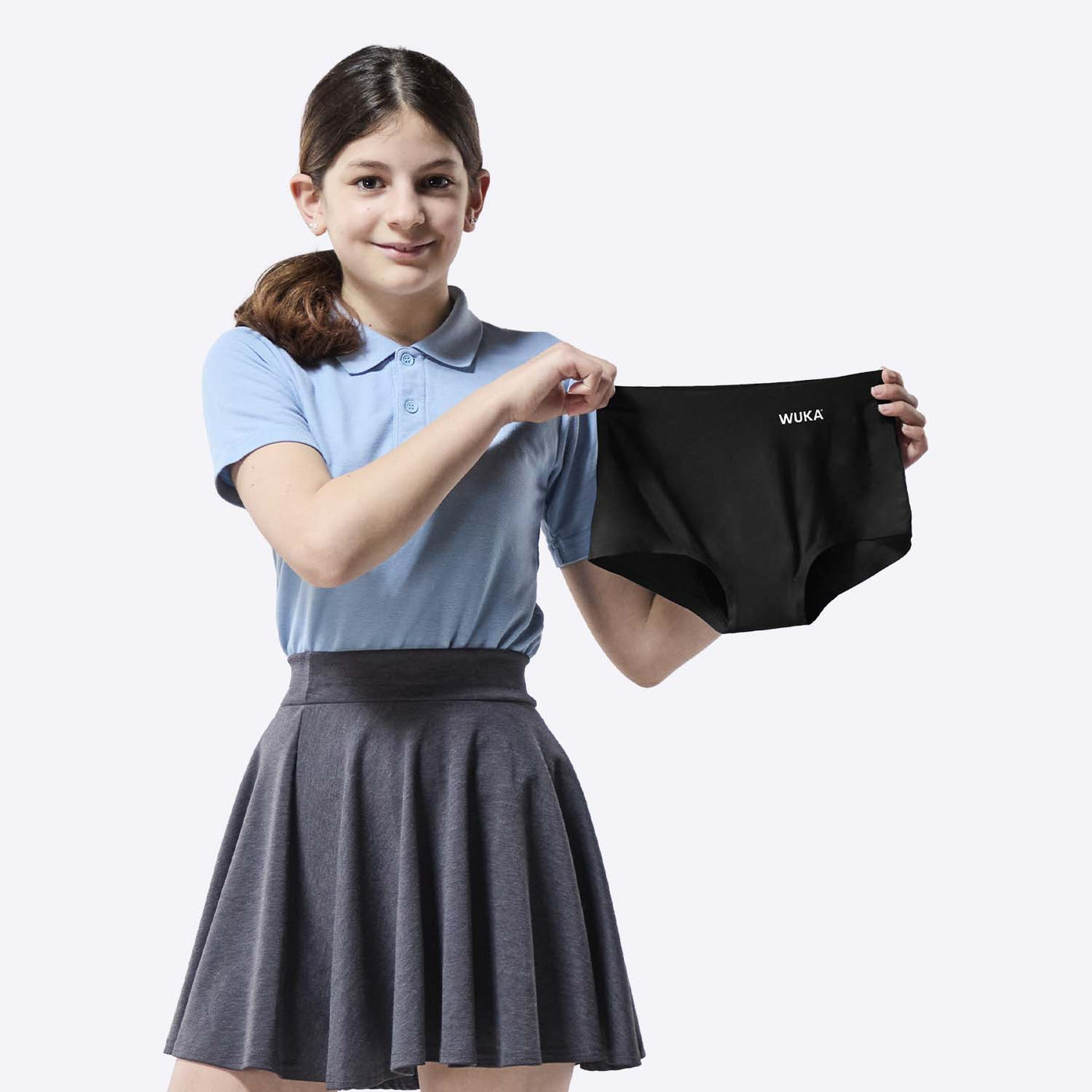 WUKA Stretch Boxer Short Teen Style Heavy Absorbency Black Colour Front Full Length Size 1