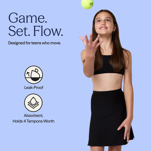 The UK's first period-proof skort design for teens - game, set, flow.