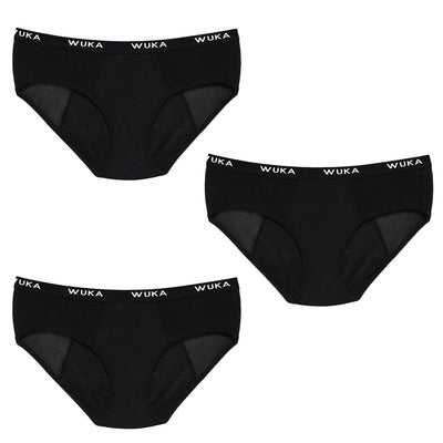 WUKA Ultimate Midi brief 3 Pack Cycle Set Style Heavy Flow Black Colour Set