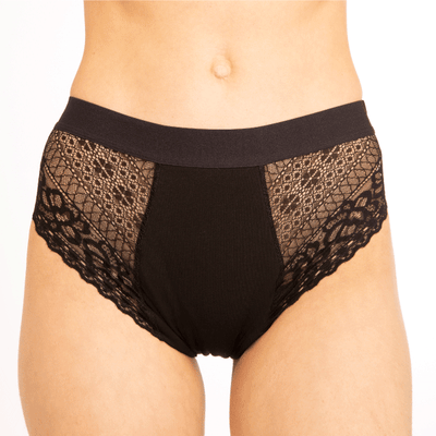WUKA Ultimate Lace Hipster Brief Period Pants Style Medium Flow Black Colour Front