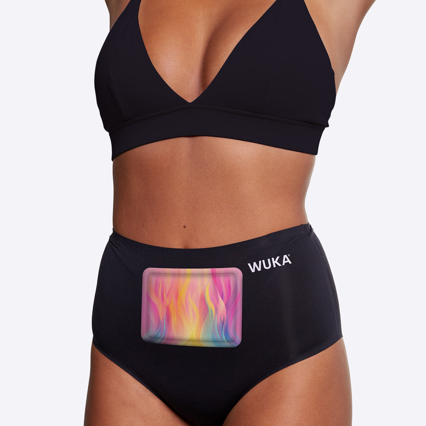 WUKA Self-Heating Patch Heat Relief External Use Multi-Colour Non-Medical Soothing Comfort heat Time 30 Seconds Lasts 12 hours Model Front With Patch