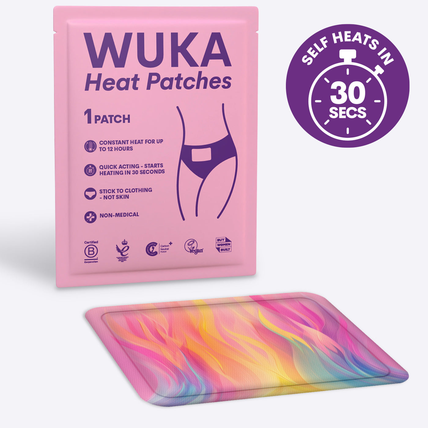 WUKA Self-Heating Patch Heat Relief External Use Multi-Colour Non-Medical Soothing Comfort heat Time 30 Seconds Lasts 12 hours  Sachet and Patch