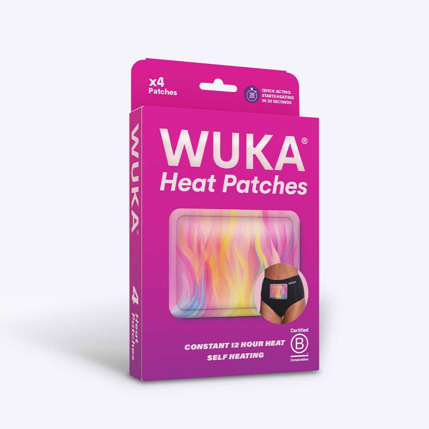 WUKA Self-Heating Patch Heat Relief External Use Multi-Colour Non-Medical Soothing Comfort heat Time 30 Seconds Lasts 12 hours Front Box