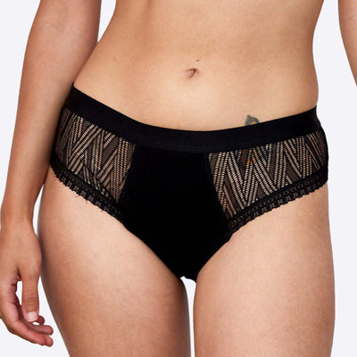 WUKA Ultimate Mesh Lace Hipster Brief Style Medium Flow Black Colour Front 7 Full Switch Set