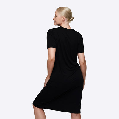 WUKA - FreshTech Sleep Wear - Jersey T-Shirt Dress - Black Colour - back-model-2