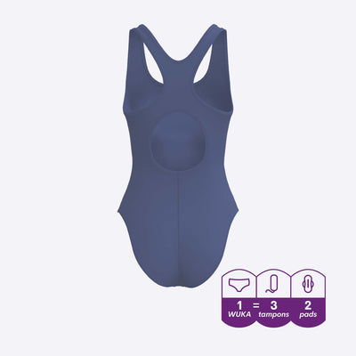 WUKA Period Racerback Swimsuit Style Light to Medium Absorbency Light Blue Colour Back 3D Render